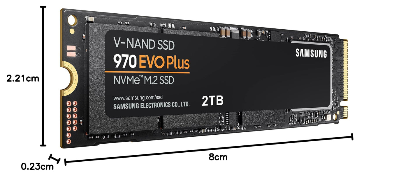 Samsung 970 EVO Plus NVMe M.2 SSD, 2 TB, PCIe 3.0, 3.500 MB/s Lesen, 3.300 MB/s Schreiben, Interne SSD für Gaming und Grafikbearbeitung, MZ-V7S2T0BW