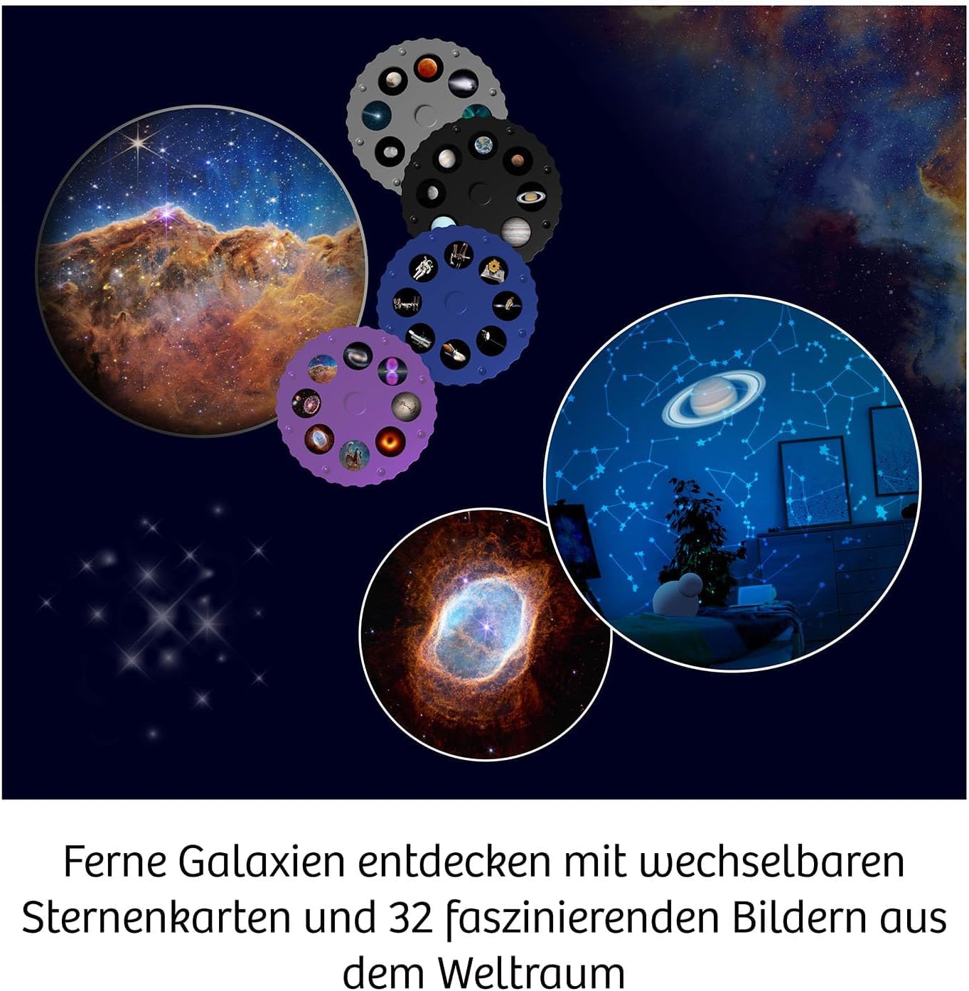 KOSMOS 676902 Zimmer Planetarium Projektor mit 2 auswechselbaren Sternkarten, spannende Infos zum Sternenhimmel, Sonnensystem, Planeten, Astronomie für Kinder ab 8 Jahre