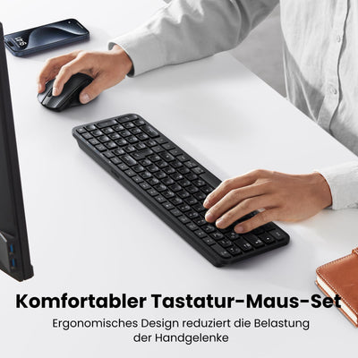 UGREEN Bluetooth Tastatur Maus Set kabellos (Bluetooth 5.0+2.4G) mit Shortcut-Tasten, Funktastatur mit Maus 4000 DPI für Windows/macOS/Linux/Android-Deutsches Layout