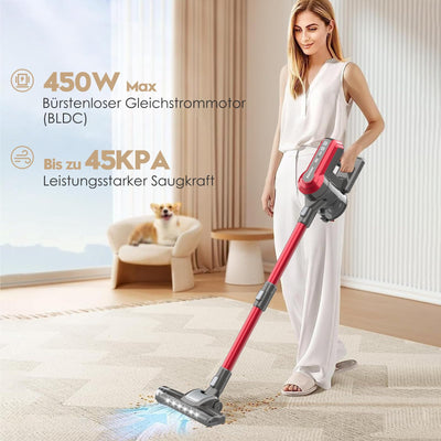 Akitas V10 30V 450W 45kPa 60 Minuten Akku Staubsauger kabellos Stielstaubsauger aufrecht und handgehalten, Leichtgewicht mit bürstenlosem digitalem BLDC-Motor, geeignet für Teppiche und Tierhaare