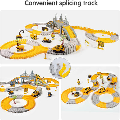 Autorennbahn für Kinder Mit 2 Elektroauto,Autorennbahn Rennbahn 6 Cars Bagger Spielzeug, Flexible Car Track Spielzeugautos Set Für 3 4 5 6 7 Jahre altes Kind Kinder Jungen Mädchen