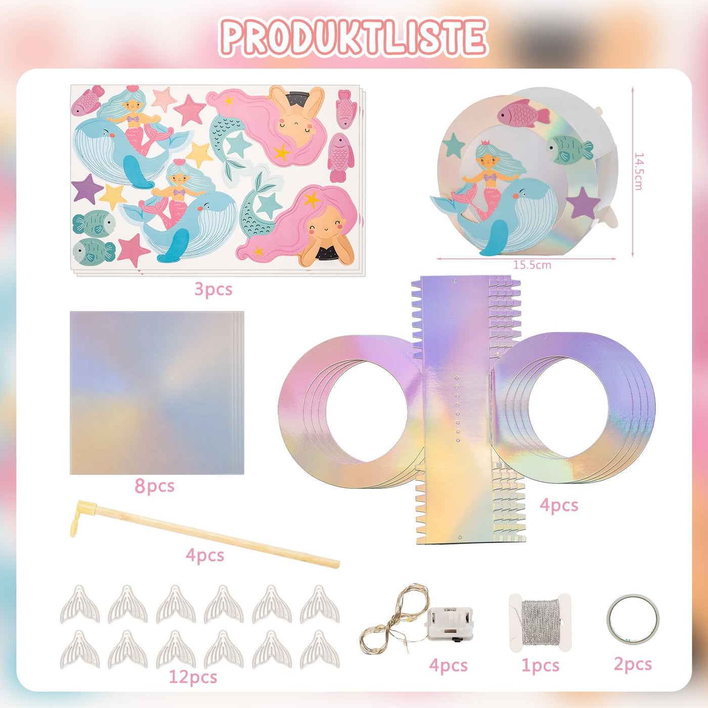 4 Stück LED Meerjungfrau Laternen Bastelset für Kinder, Martinslaternen, Bastelmaterial für eine Laterne, Papierlaternen Bastelset für St Martin, Halloween, Kostümpartys, Weihnachten, Kinderpartys