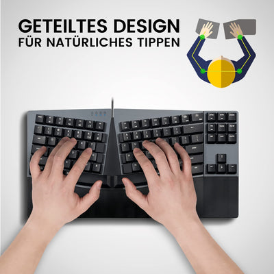 Perixx PERIBOARD-335RD DE, Kabelgebundene ergonomische mechanische Tastatur – Low-Profile Red Linear Switches – Programmierbare Funktion – Kompatibel mit Windows und Mac OS X – Deutsch QWERTZ