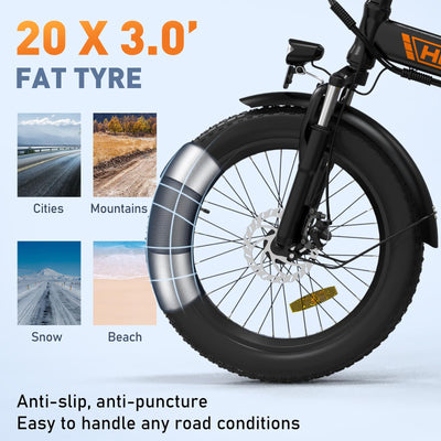 HITWAY E Bike 20"*3,0/20"*4,0 Fat Tire Elektrofahrrad E-Fahrrad klapprad, 36V 12Ah/48V 15Ah Akku, Max.Reichweite bis zu 35-90km/45-100km, Off-Road Mountainbike mit 7 Gängen, City EBike