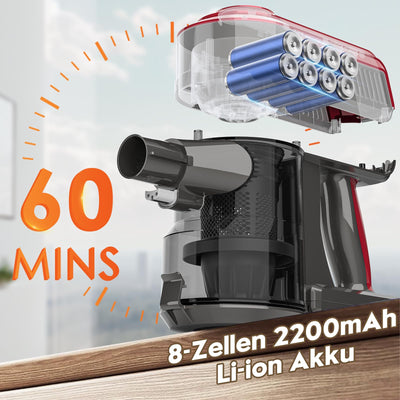 Akitas V10 30V 450W 45kPa 60 Minuten Akku Staubsauger kabellos Stielstaubsauger aufrecht und handgehalten, Leichtgewicht mit bürstenlosem digitalem BLDC-Motor, geeignet für Teppiche und Tierhaare