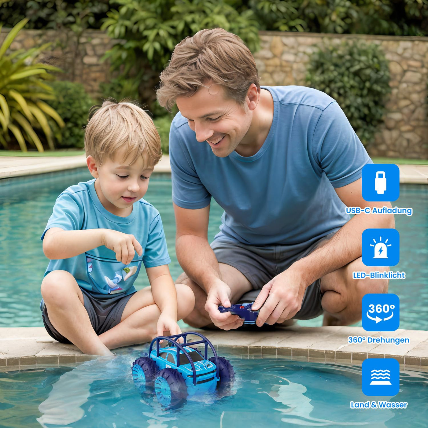 ifollower Direktladung Ferngesteuertes Auto, 15km/h 4WD Amphibienfahrzeug Stunt Auto, 2.4GHZ 360° Drehung Buntem LED-Licht Monstertruck Offroad Spielzeug, Geschenke für Kinder ab 3 Jahre