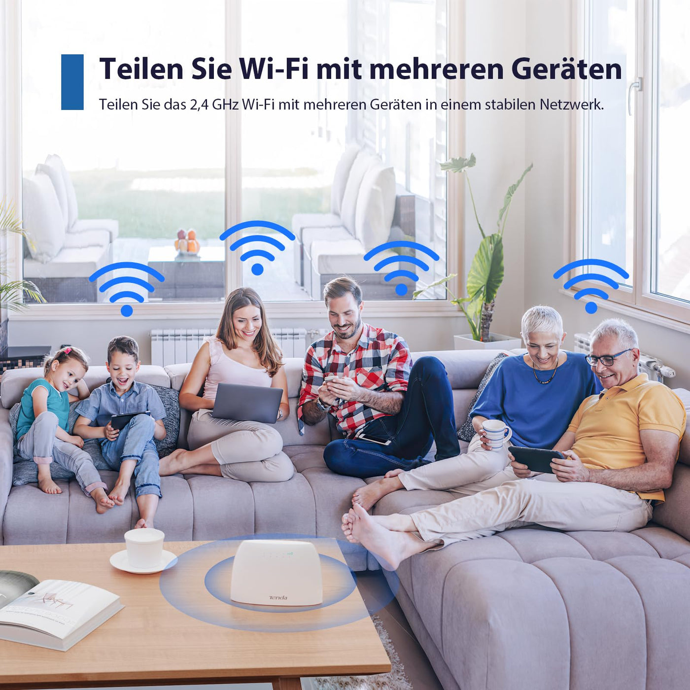 Tenda 4G03 4G LTE Router, WLAN Router für SIM-Karten (CAT4, 150Mbit/s im Download, 300Mbit/s 2,4GHz), 2 Fast-Ethernet-Ports, Plug & Play, APP, IPv6, Gast-Netzwerk, Verkehrdaten-Monitoring, Weiß