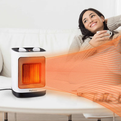 Pro Breeze 2000W Mini Keramik Heizlüfter energiesparend mit automatischer Oszillation, Zwei Leistungsstufen, Kleine Elektroheizung leise für Wohnzimmer, Büro, Terasse - Weiß