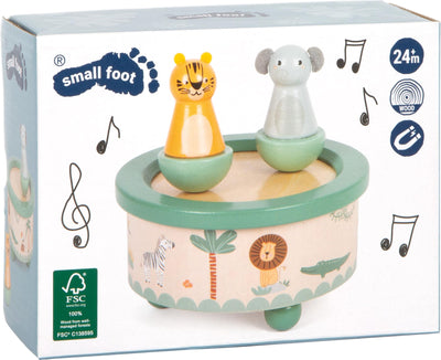 small Foot Spieluhr „Safari“ aus FSC® 100%-zertifiziertem Holz, kindgerecht gestaltet mit Tiger und Elefant, für Kinder ab 2 Jahren, 12738