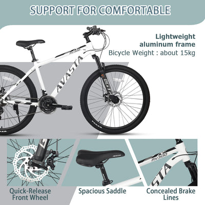 AVASTA AV300 26 Zoll Mountainbike MTB Pendlerrad Leichter Aluminiumrahmen 21 Gang Schaltung Vorderradfederung Scheibenbremsen vorne und hinten, weiß
