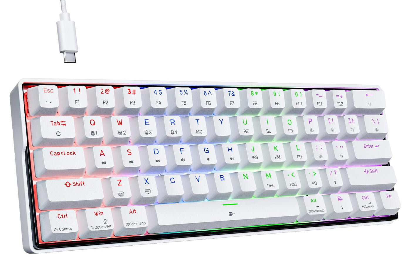 KEMOVE K61SE Gaming Tastatur, 60% Mechanische Tastatur mit Roten Linear Switches, RGB-Hintergrundbeleuchtung, Anti-Ghosting, Ultra-Kompakt 61 Tasten US-Layout, für PC Windows Gamer Typist, Weiß