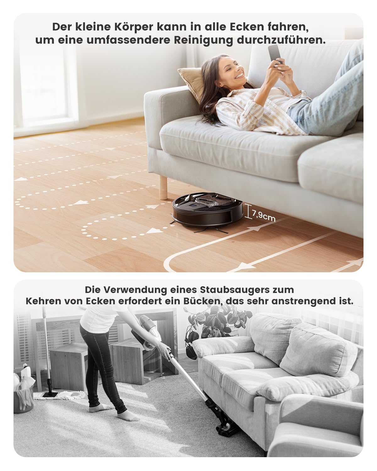 LEFANT M320 Saugroboter mit Wischfunktion 3 in 1, 6.000Pa Staubsauger Roboter mit Präzise-Entfernungs-Navigation, Sichtbar 800ML Staubbehälter, 210Mins, WLAN/App, Ideal für Tierhaare, Teppiche
