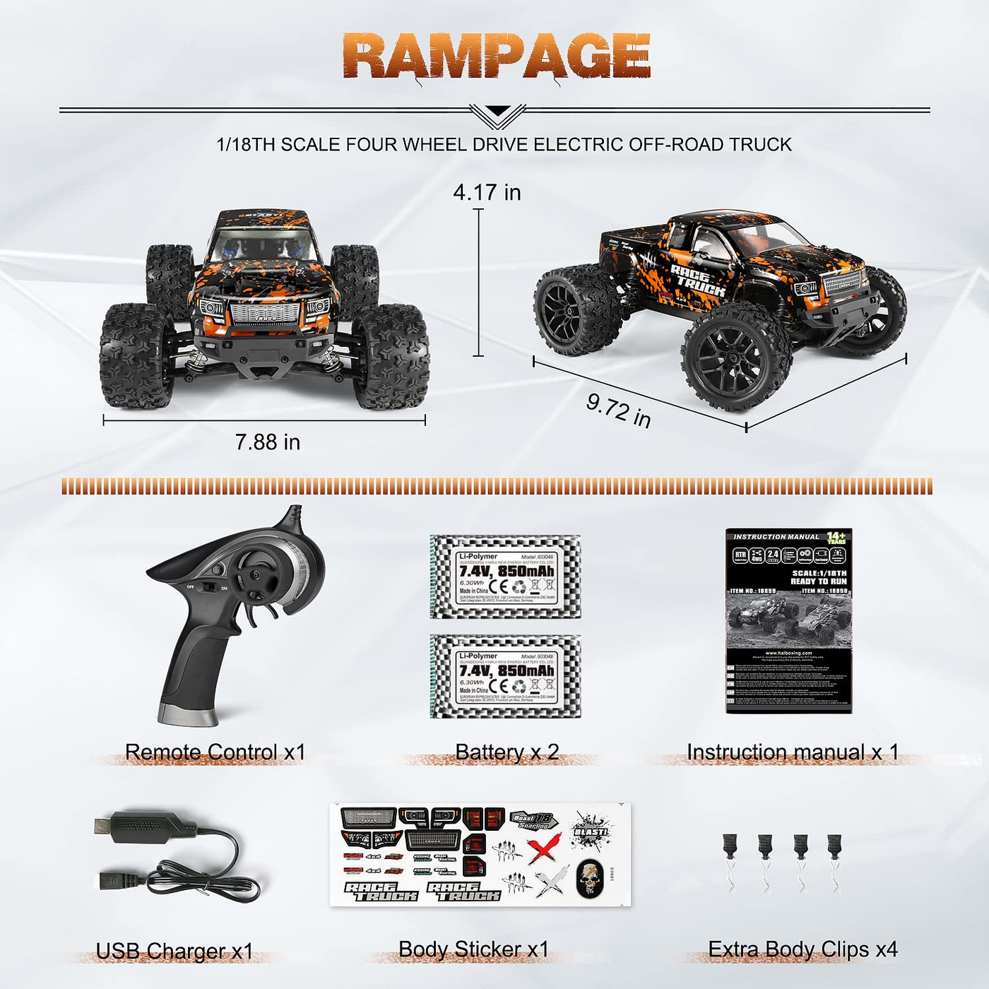 HAIBOXING Ferngesteuertes Auto 4WD RC Auto 36 km/h Hochgeschwindigkeits 1/18 Monstertruck 2.4GHz All Terrain Wasserdicht Rennauto Geländewagen, Crawler Spielzeug Geschenk für Kinder Erwachsene