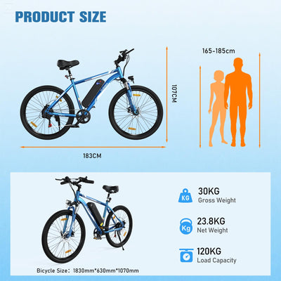 ELEKGO E-Bikes, 26 Zoll E Bike Herren Damen, 36V Abnehmbarer Lithium-Akku, 250W Motor MTB, E-Mountainbike mit 7-Gang-Elektrofahrrad Reichweite über 65KM, Ausgestattet mit stoßabsorbierenden Sitzen