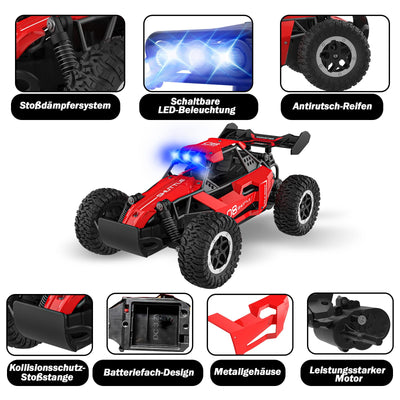 SZJJX Ferngesteuertes Auto ab 3 4 5 6 7 8+ Jahre Kinder,2.4Ghz RC Auto Spielzeug mit Alloy Gehäuse,LED Blinken,2WD 20KM/H Rennauto Ferngesteuert,RC Car Crawler Geschenk Mädchen Junge Kinder Rot