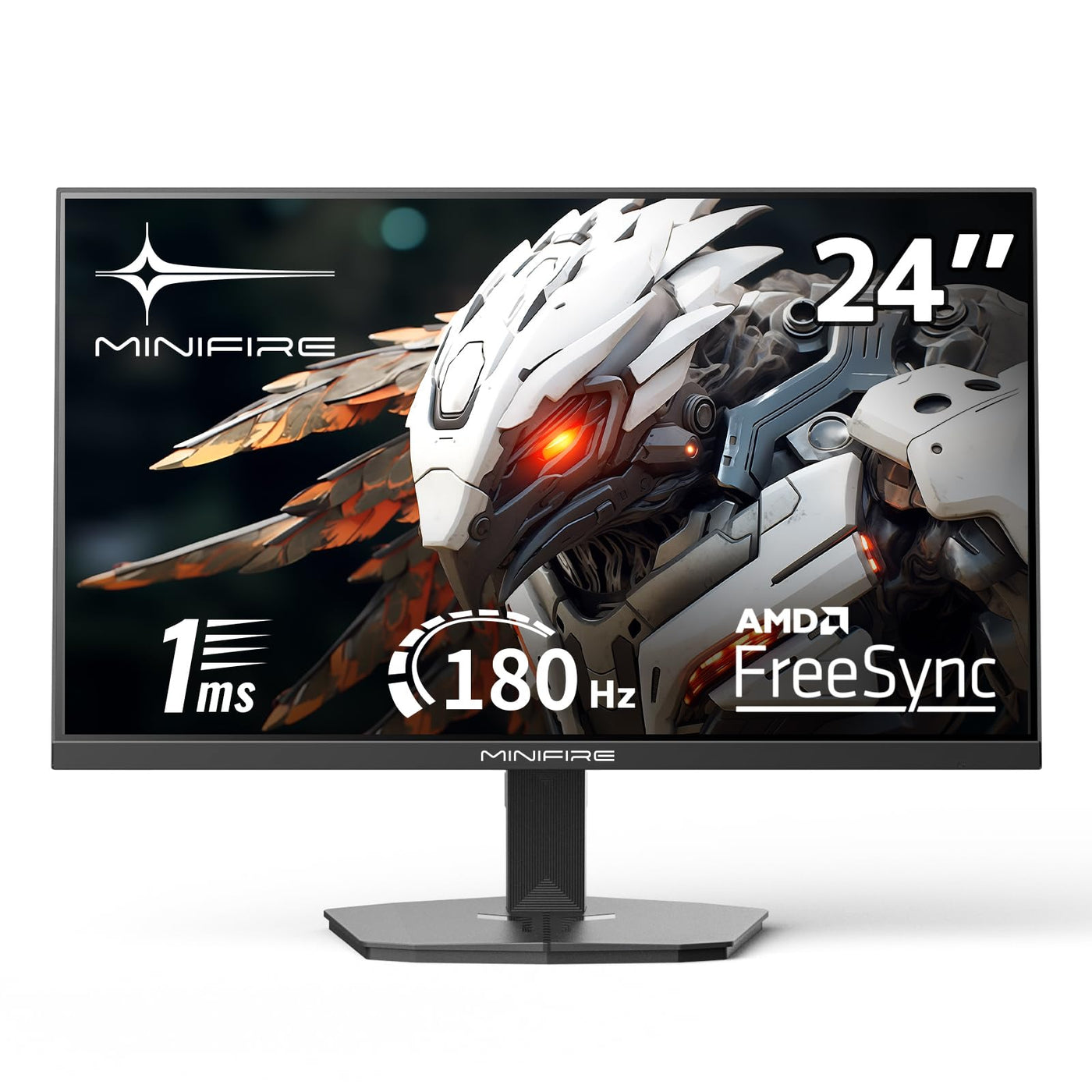 Minifire Gaming Monitor 24 Zoll, 180 Hz, 1ms, AMD FreeSync, Full HD(1920 x 1080), Rahmenlos Bildschirm, Einstellbar, 300Nits, sRGB 110%, HDMI 1.4&DP 1.2-(MFG24F4L HDMI-Kabel im Lieferumfang enthalten
