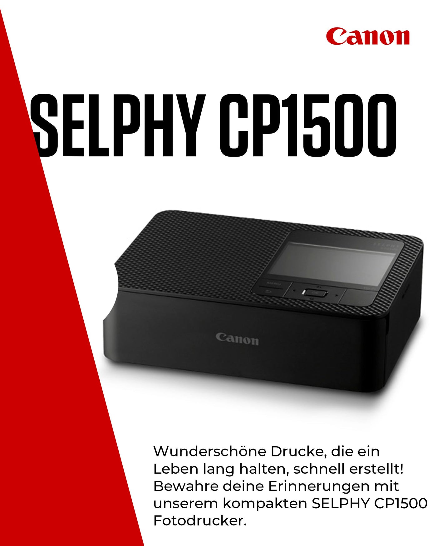 Canon SELPHY CP1500 Kompakter Fotodrucker – Drahtloses Drucken, Langlebige Fotos, USB-C & SD-Kartenanschluss – Perfekt für Scrapbooks und Fotoalben (Schwarz)