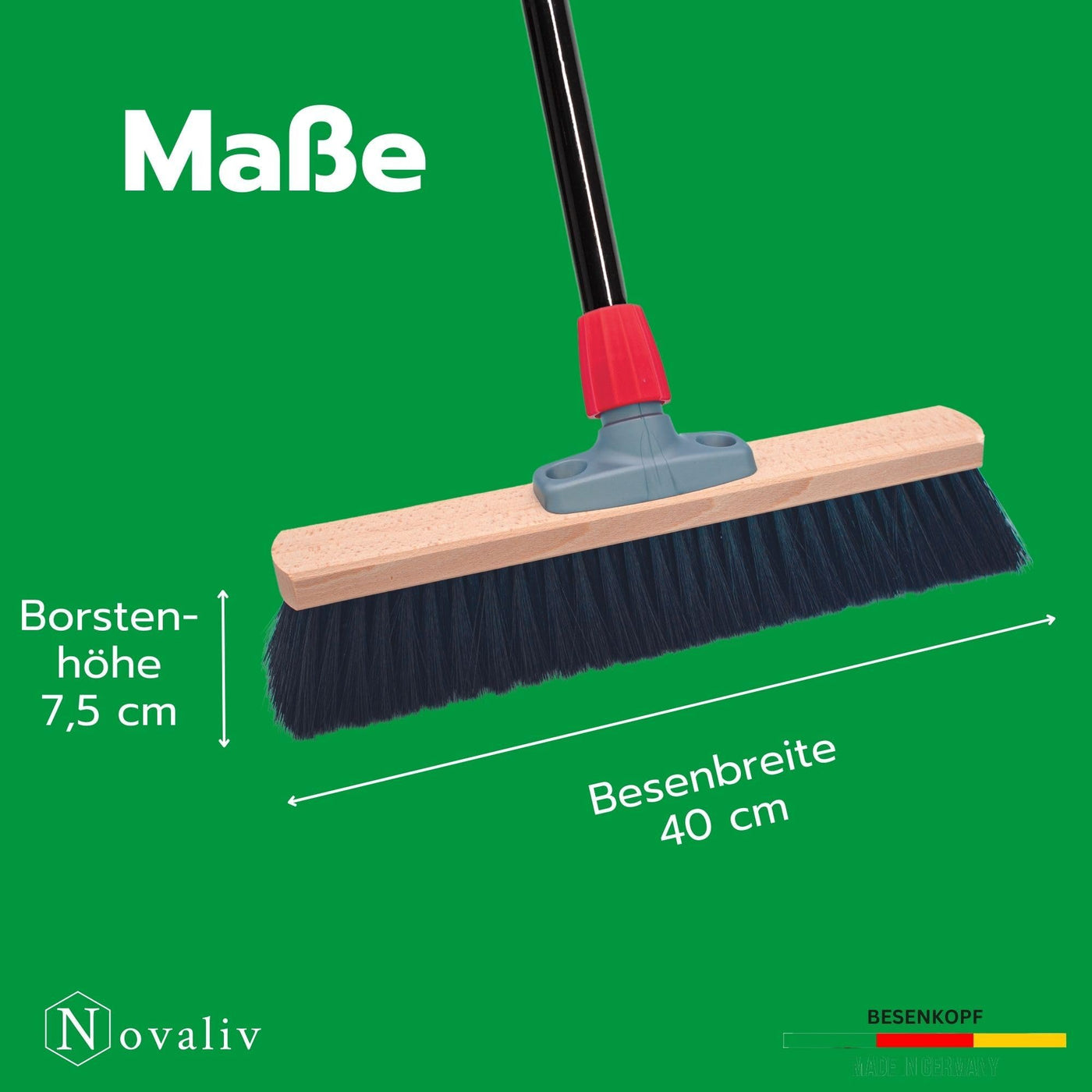 Novaliv Besen 40 cm mit Stiel Saalbesen Kunstborsten inkl. Kehrgarnitur verzinkt bestehend aus Kehrblech und Handfeger Besen fein Ideal als Werkstattbesen Hallenbesen Hausbesen mit Stiel
