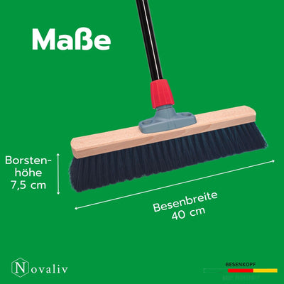 Novaliv Besen 40 cm mit Stiel Saalbesen Kunstborsten inkl. Kehrgarnitur verzinkt bestehend aus Kehrblech und Handfeger Besen fein Ideal als Werkstattbesen Hallenbesen Hausbesen mit Stiel