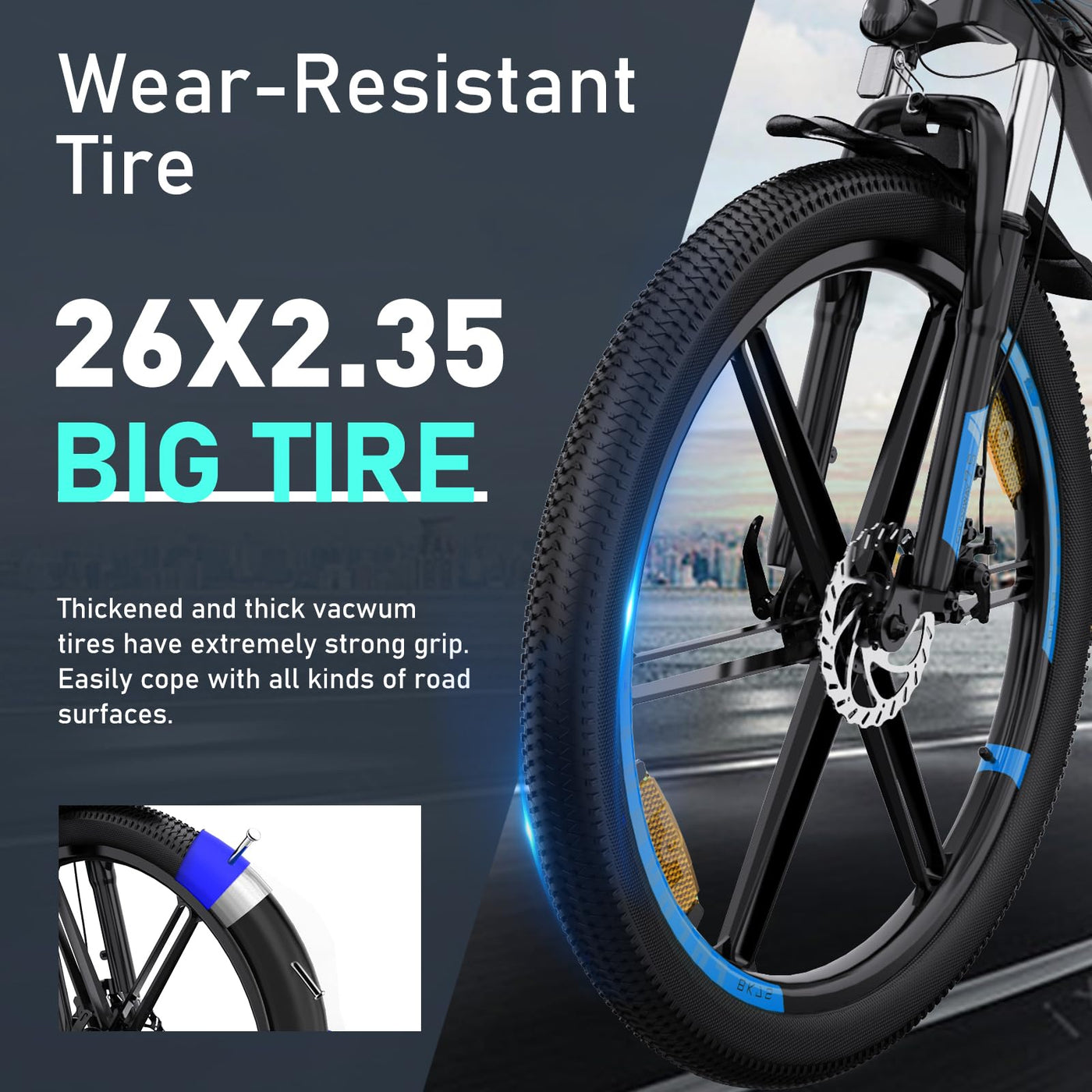 COLORWAY E Bike Herren Damen Elektrofahrräder 26 x 2,35 Zoll 250W Motor 36V 12Ah herausnehmbarer Akku EBike, Höchstgeschwindigkeit 25 km/h, E Mountainbike Ausdauer 35-90KM