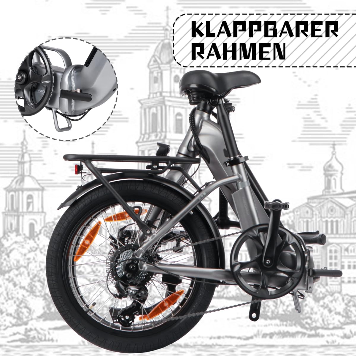 SAXXX Klapprad E-Bike, E Bike Klappbar 20 Zoll mit 7 Gang Kettenschaltung, Elektro Fahrrad Erwachsene mit 36V 11.4Ah Akku, Scheibenbremsen, 90KM Lange Range, Elektrofahrrad 25 km/h für Herren Damen