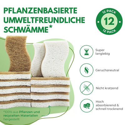 AIRNEX Biologisch Abbaubarer Spülschwamm 12er Set – Kompostierbarer Naturschwamm Aus Zellulose und Kokosfasern Mit Scheuerschwamm – Umweltfreundlicher Putzschwamm – Geruchloser Küchenschwamm Sponge