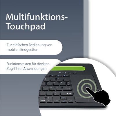 MediaRange, Bluetooth, kompakte Multi-pairing Funk-Tastatur mit 78 Tasten und Touchpad, QWERTZ (DE/AT/CH) Tastaturbelegung, schwarz/grün