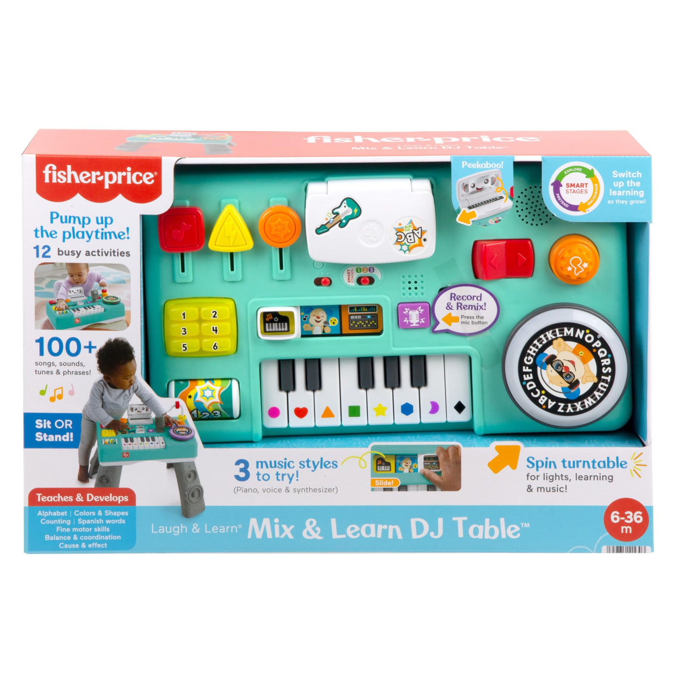 Fisher-Price Lernspaß DJ Spieltisch - musikalisches Lernspielzeug mit 3 Klavierspielmodi, Lichtern, Version: Niederländisch; Englisch; Französisch; Deutsch; Italienisch, HRB67