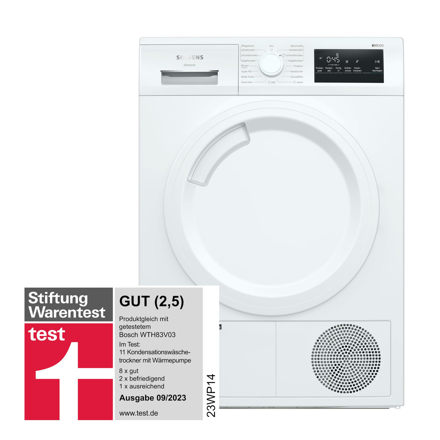 Siemens WT43HV03 Wärmepumpentrockner für 7 kg Wäsche, iQ300, 212 kWh pro Jahr, autoDry, Outdoor-Programm, Weiß