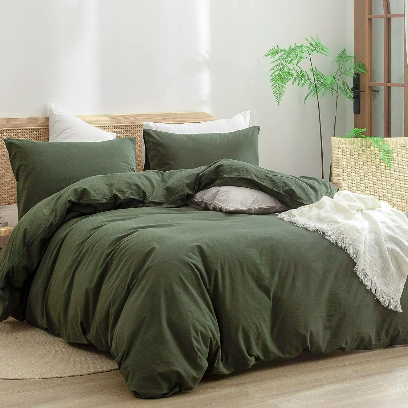 Tospass Bettwäsche 220x240cm Baumwolle Renforce Bettwaren-Sets Olivgrün Unifarben Deckenbezug Uni Bettbezug