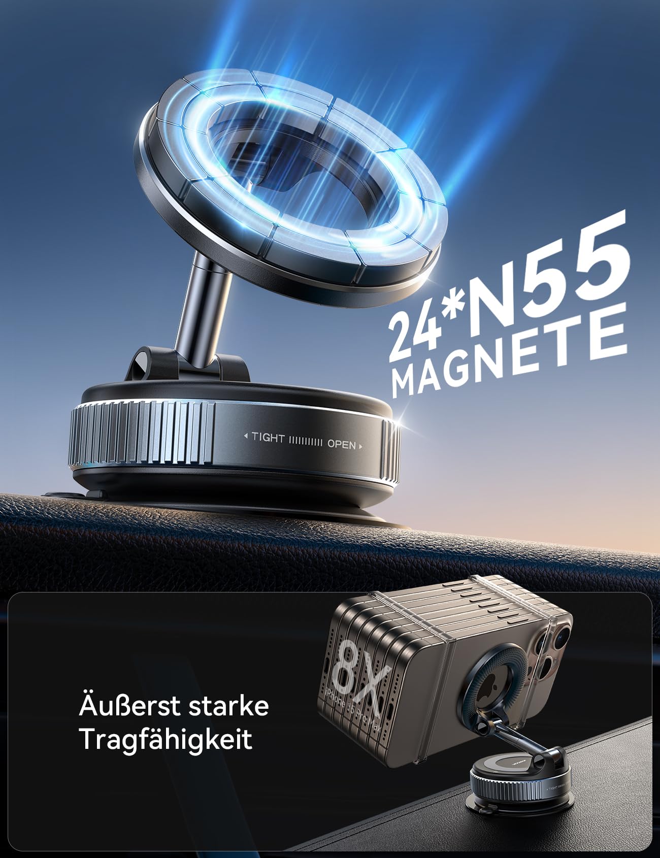 JOYROOM Vakuum Handyhalterung Auto Magnet Faltbar, Saugnapf Handy Halterung Auto Magsafe mit 360° Verstellbarer Metallarm, Magnetische Handyhalterung Auto für iPhone 17 16 15 14 13 12 & MagSafe Hülle