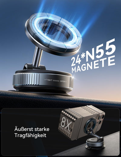JOYROOM Vakuum Handyhalterung Auto Magnet Faltbar, Saugnapf Handy Halterung Auto Magsafe mit 360° Verstellbarer Metallarm, Magnetische Handyhalterung Auto für iPhone 17 16 15 14 13 12 & MagSafe Hülle