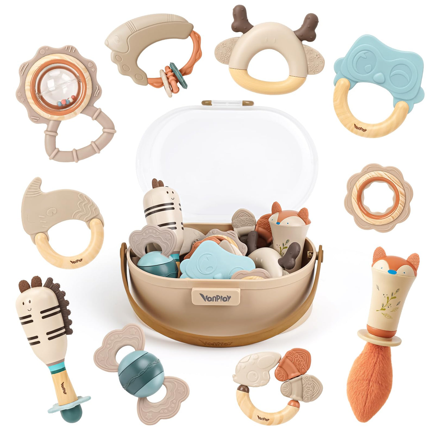 Baby Rassel 0-6 Monate Beißring Sensorik Montessori Spielzeug Zahnungshilfe Baby Spielzeug 6 Monate(10Pcs）