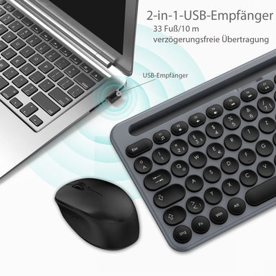 LeadsaiL Tastatur Maus Sets Kabellos,Ergonomische Maus und Tastatur,Funk PC Tastatur und Maus in Standardgröße,Deutsch QWERTZ-Layout, Leise-Klick-Taste,12 FN-Tasten Für Windows Computer, macOS, Laptop