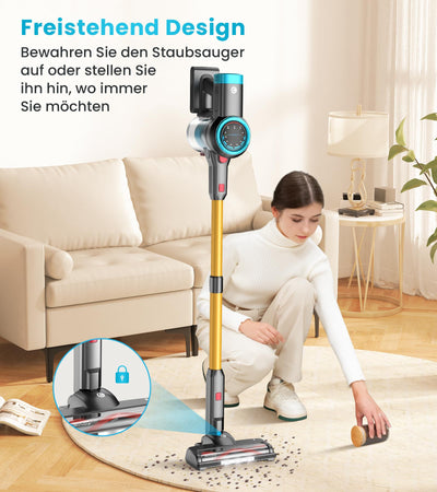 CHEBIO 45000Pa/550W/60Min Akku Staubsauger, Staubsauger Kabellos mit Selbststehendes Design, Staubsauger mit Anti-Tangle-Bürste und 5-Loch-Hocheffizienzfiltration für Hartböden, Teppich, Tierhaare