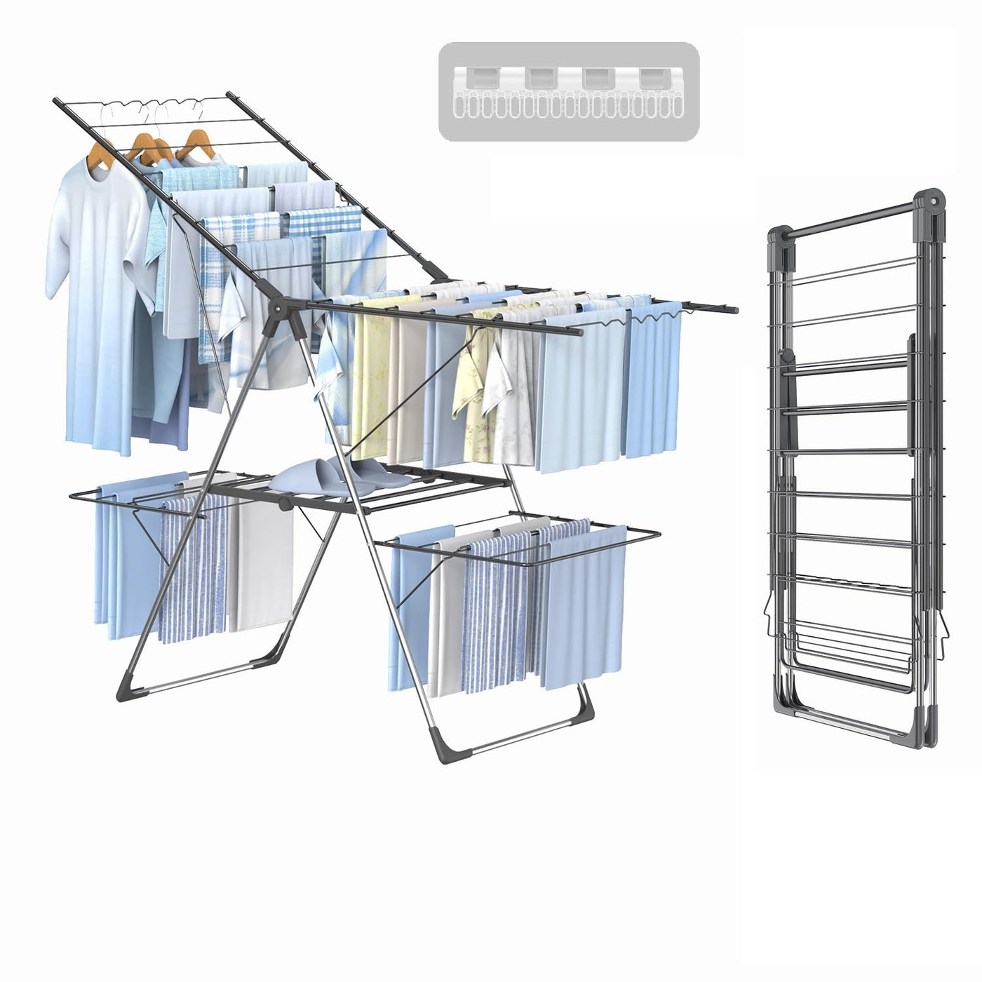 Innotic Wäscheständer Turm Klappbarer Platzsparend Tragbares Flügel-Wäschetrockner, Höhenverstellbar Vertikales Wäscheturm fur Balcon Draußen, Grau