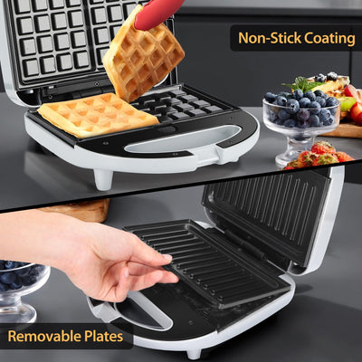 Aigostar Sandwich maker 3 in 1, Sandwich Maker, Kontaktgrill, Waffeleisen 3 in 1, 750W, Antihaftbeschichtete abnehmbare Platten, wärmeisolierter Griffe, Grau, Grace