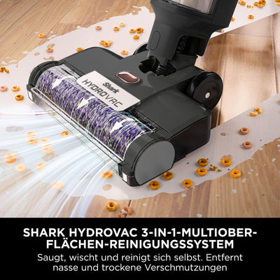 Shark HydroVac Kabelloser Hartbodenreiniger mit antimikrobieller Bürstenrolle, Mehrzwecklösung geruchsneutralisierend, selbstreinigender Bodenreiniger, saugt & wischt, Grau WD210EU