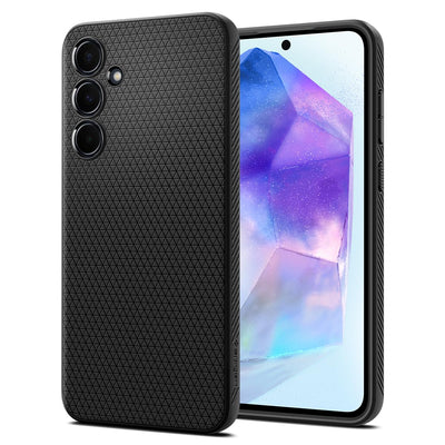 Spigen Liquid Air Hülle für Samsung Galaxy A55 5G aus weIchem TPU Schutzhülle Stoßfest Handyhülle Kratzfest Dünn Robust [Anti-Rutsch Truss Muster] Case Cover -Schwarz