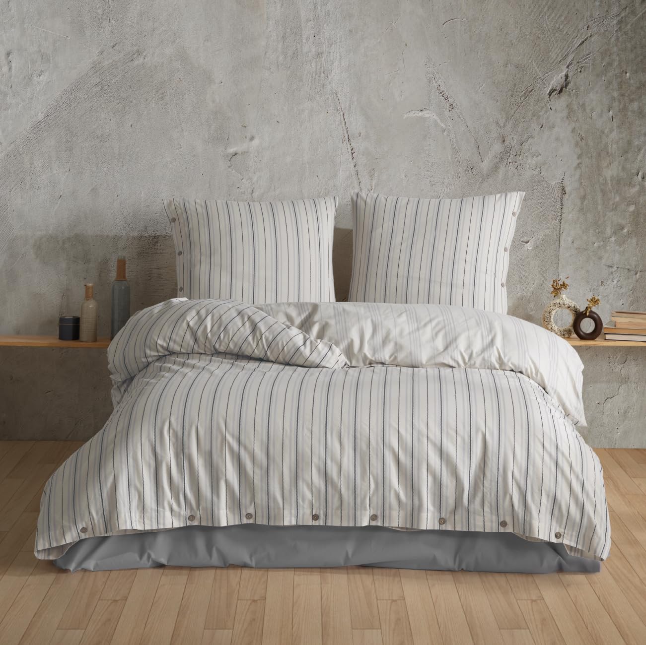 nordqueen Native Bettwäsche,100% Baumwolle mit Knopfdetail aus Kokosnussschale-KnopfBettbezug aus,Weiche und Angenehme Schlafkomfort (Miha, 4-TLG. 2 X 135X200 cm + 2 X 80X80 cm)