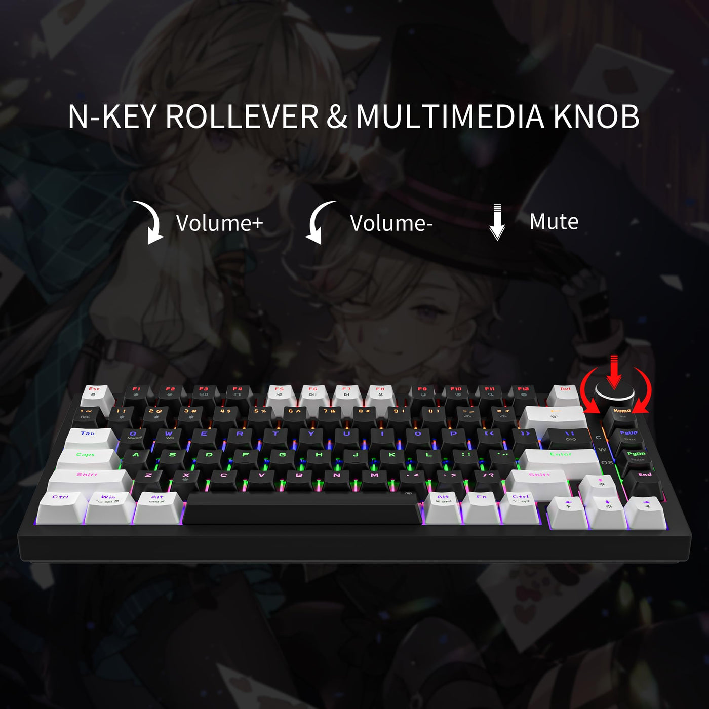 Newmen GM326 Mechanische Tastatur mit Kabel,Gaming Tastatur 75% Prozent,TKL Hot Swap LED Beleuchtung USB C Mini Mechanische Tastatur mit Knopf,für PC/Win/Mac,QWERTY Layout,Weiß/Schwarz,Rote Schalter
