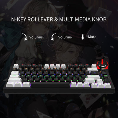 Newmen GM326 Mechanische Tastatur mit Kabel,Gaming Tastatur 75% Prozent,TKL Hot Swap LED Beleuchtung USB C Mini Mechanische Tastatur mit Knopf,für PC/Win/Mac,QWERTY Layout,Weiß/Schwarz,Rote Schalter