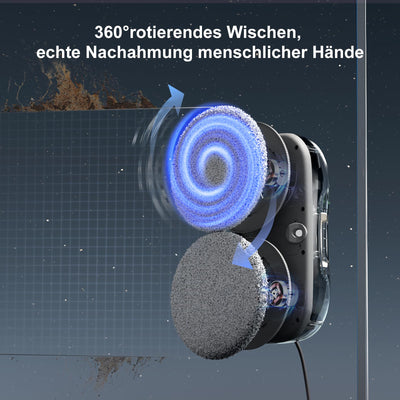 JSDROBOT S9PRO Fensterputzroboter, Tragbarer Fensterputzroboter Intelligente Reinigungspfadplanung Handähnliche Rotierende Fensterreinigung Bilateraler Wasserspray Kantenerkennungstechnologie