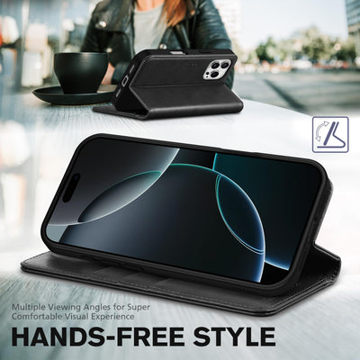 TUCCH Hülle für iPhone 16 Pro Handyhülle [RFID Blocker] TPU [Kartenfächer] Schutzhülle [Ständer] Stoßfeste Klapphülle, Bookcase Kompatibel mit iPhone 16 Pro 5G 2024 (6,3 Zoll), Schwarz