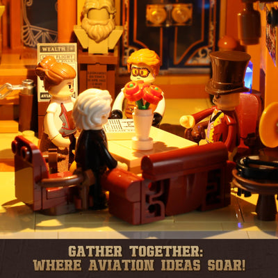 FUNWHOLE Steampunk Flugclub Beleuchtetes Baustein-Set - 1858 Teile Modularer Baukasten Sammler-Set für Erwachsene und Jugendliche