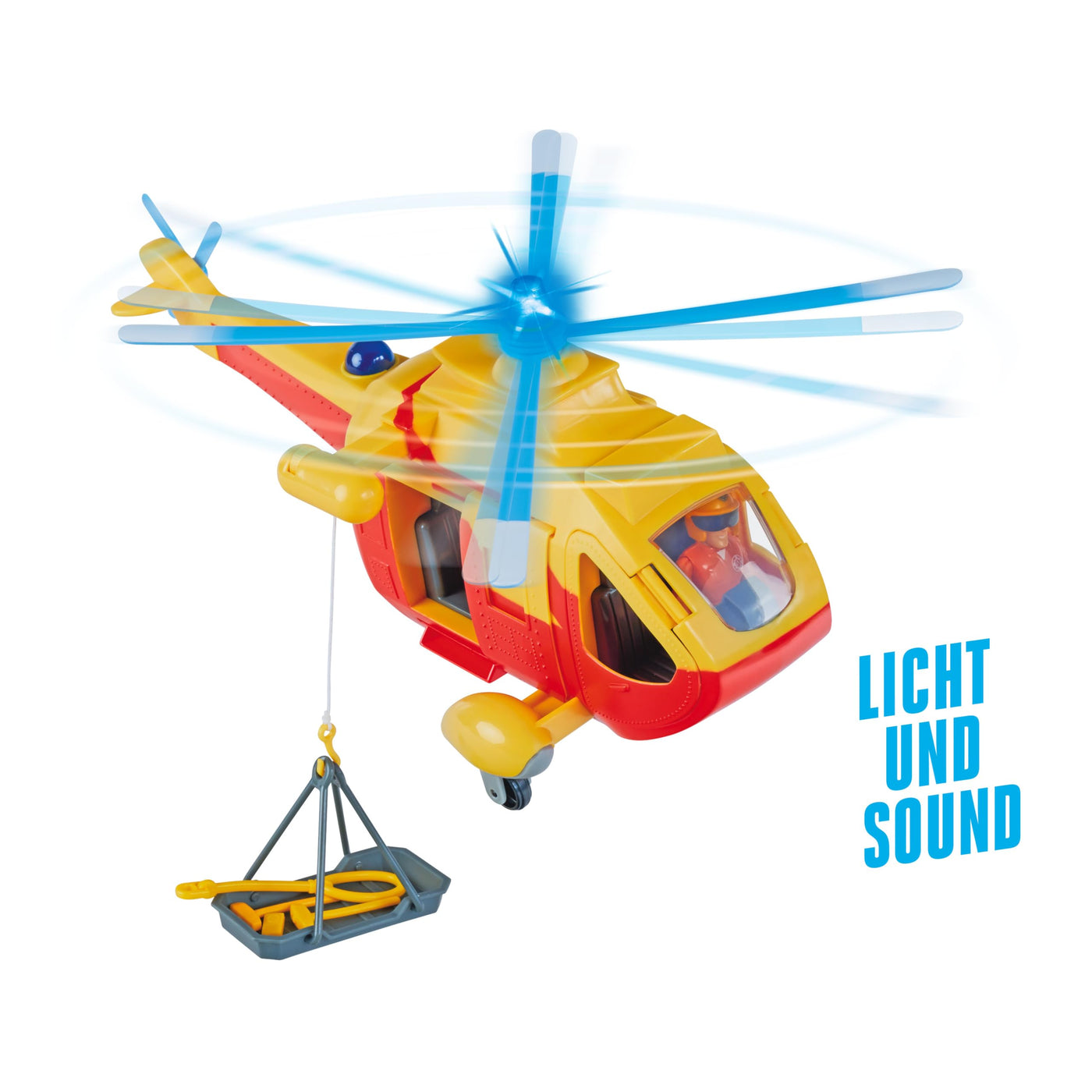 Simba Feuerwehrmann Sam Hubschrauber Wallaby II Update, automatischem Rotor, Licht, Sound, Seilwinde, Tom Figur, Zubehör, 34cm, ab 3 Jahre