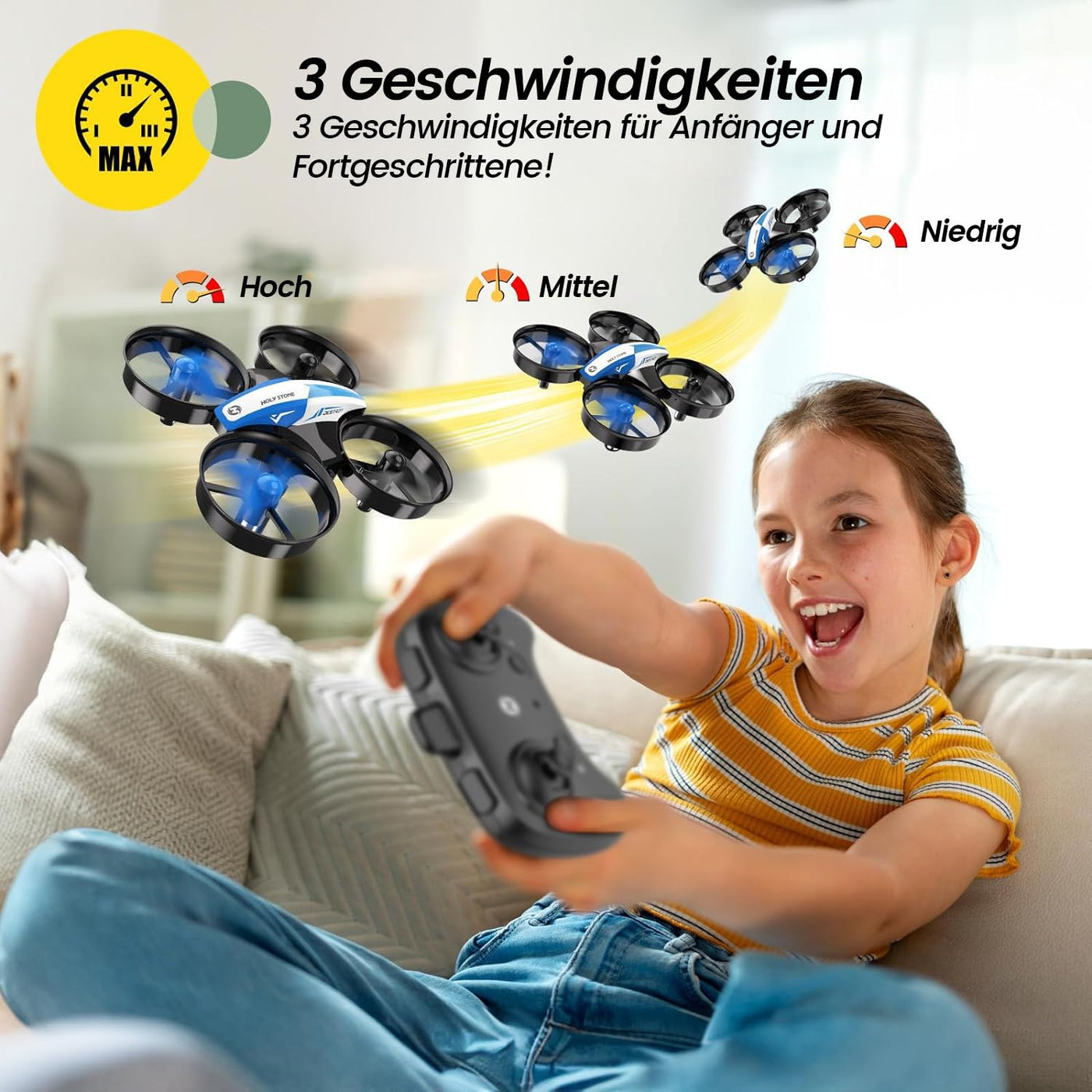 Holy Stone HS210 Mini Drohne für Kinder,RC Quadrocopter Nano Drone mit 3 Akkus 21 Min. Lange Flugzeit, Auto Höhenhaltung, 360° Rollen, Kopfloss Modus, One Key Start Indoor Geschenk Anfänger,Blau,C0