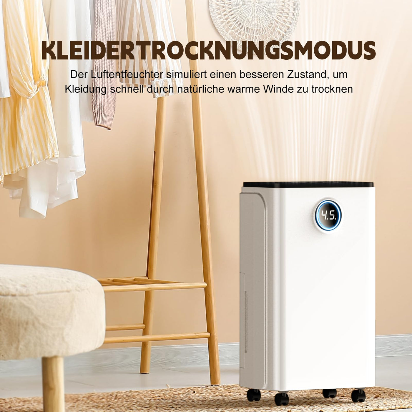 Luftentfeuchter 12L/Tag, Auto Entfeuchtung, 24H-Timer Ein/Aus, Kontinuierliche Entwässerung, Leistungsstarker Raum Luftentfeuchter mit LED Display und Steuerung, Gegen Feuchtigkeit