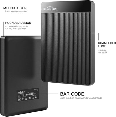 UnionSine Externe Festplatte 2TB ultradünn tragbar 2,5 Zoll USB 3.0, SATA, Festplattenspeicher für PC, Mac,TV, Wii U, Xbox, PS4 (Schwarz) HD2510