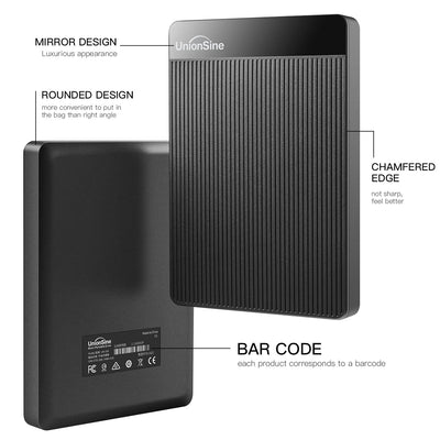 UnionSine Externe Festplatte 2TB ultradünn tragbar 2,5 Zoll USB 3.0, SATA, Festplattenspeicher für PC, Mac,TV, Wii U, Xbox, PS4 (Schwarz) HD2510